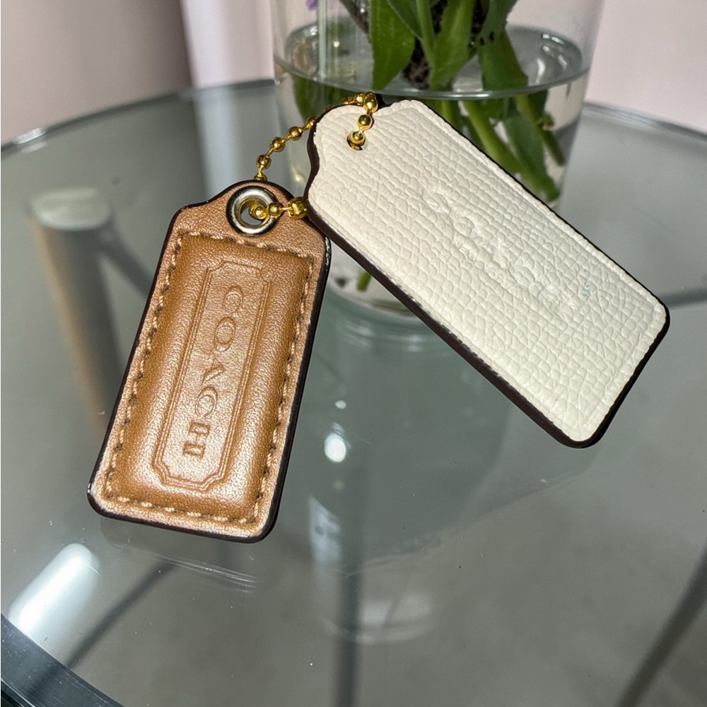 Coach Snakeskin Leather Tag Keychain in Brown and White with Chain